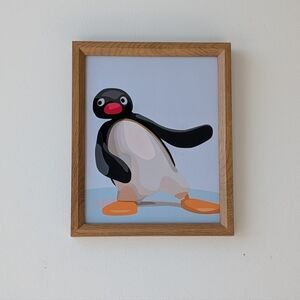 Pingu Framed Art Print In wooden frame 9x11"